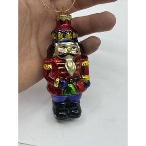 Blown Glass Christmas Ornament Nutcracker Soldier Crown 4" Greenbriar